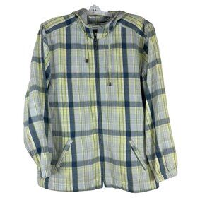 Christopher & Banks Womens Medium Plaid Hooded Lightweight Jacket Full Zip